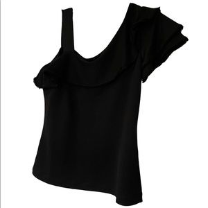 BANANA REPUBLIC•black ruffle one shoulder stretch top XS NWT